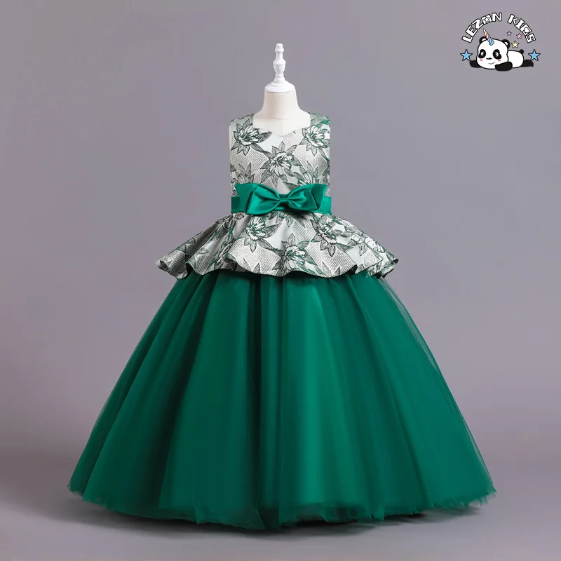 LEZONKIDS - 2023 Vestido de Noiva Infantil Azul para Meninas, Vestido Formal de Comunhão com Renda Longa e Princesa para Festa de Debutante